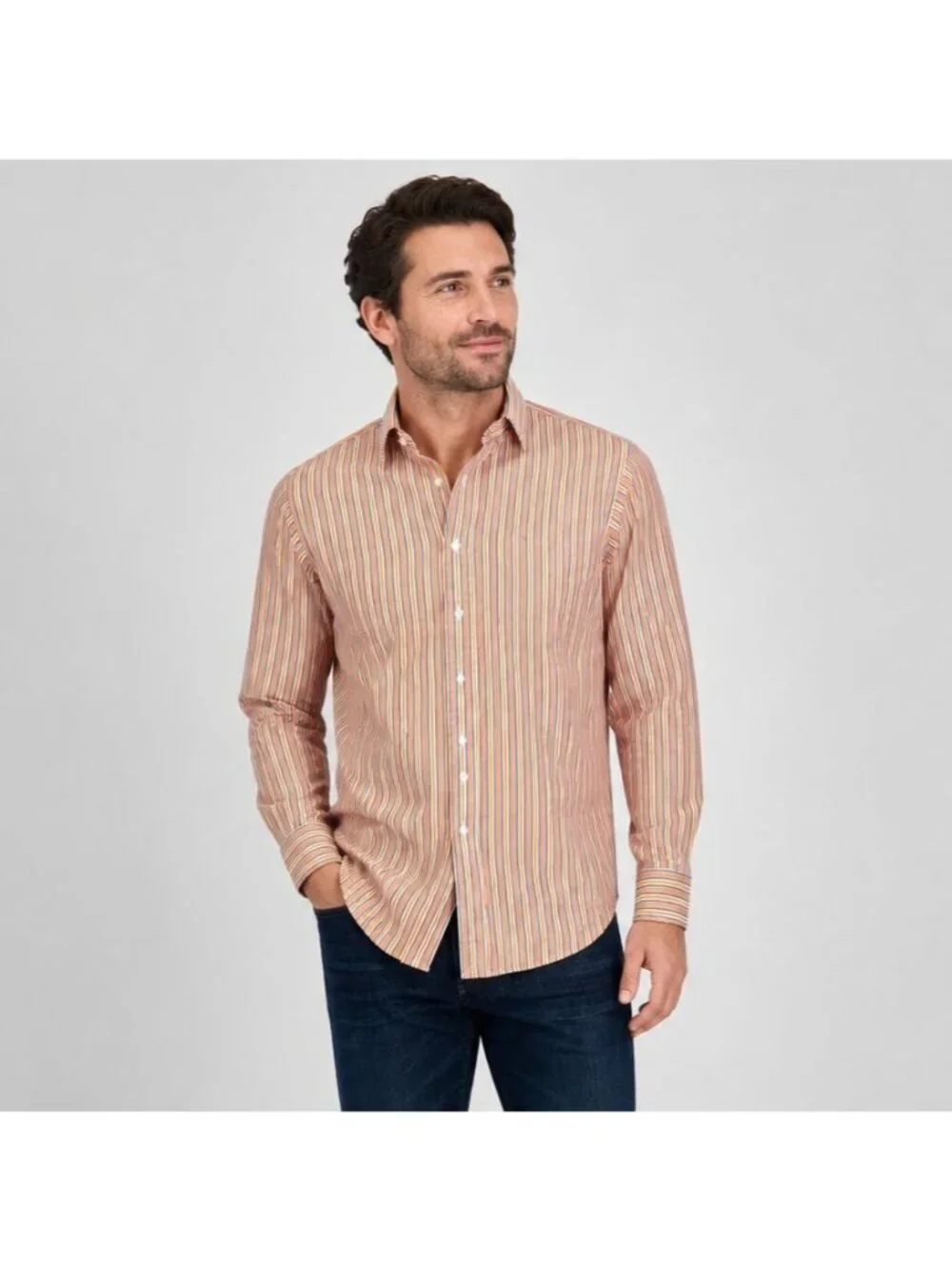 Polo Ralph Lauren Mens Shirt Regent Classic Fit Orange Stripe Size 15.5-32/33| M